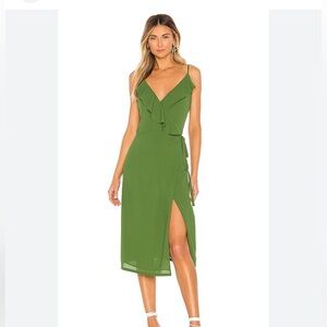 State Ruffle Flounce Wrap Midi Green Dress